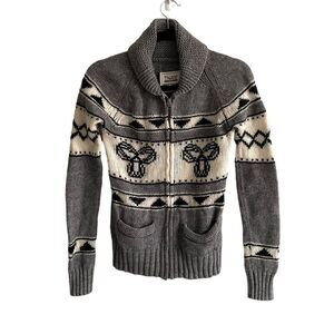 ARITZIA Tna Sea to Sky Wool Full Zip Front Cardigan Sweater Gray Cream S
